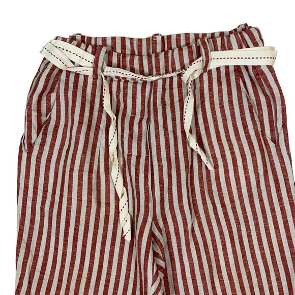 Wendy Trendy Italy Striped Linen Blend Cropped Paperbag Pants With Belt M - Picture 2 of 7